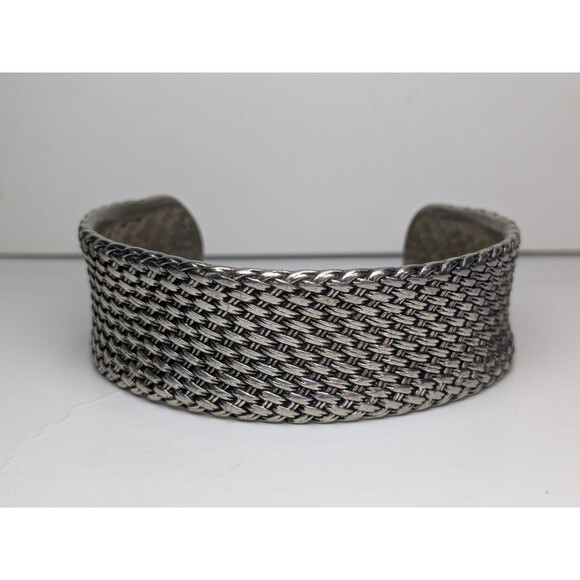 Premier Designs Silver Tone Basket Weave Cuff Bracelet - Picture 1 of 6